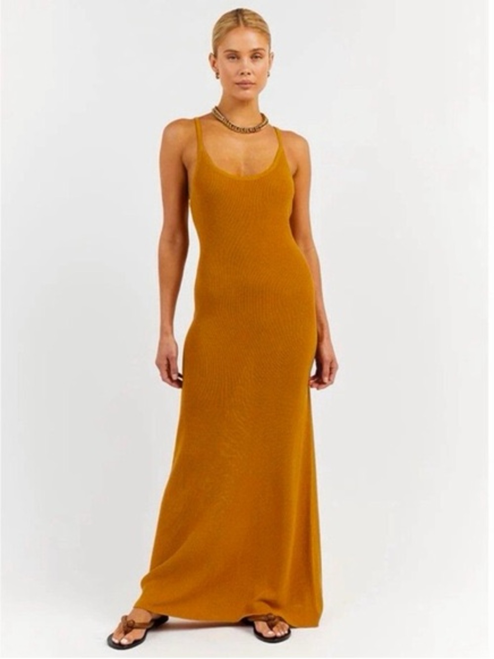 DISSH Mustard Ribbed Tank Maxi Dress